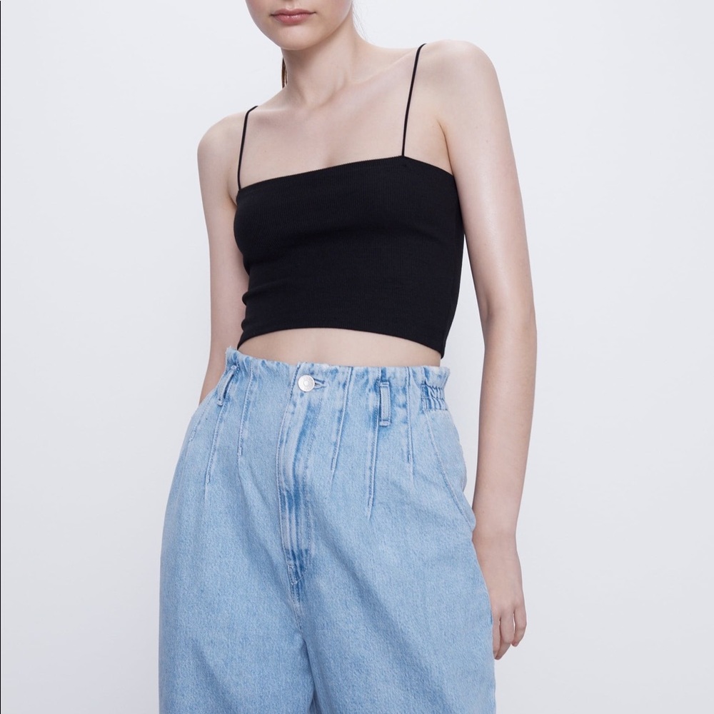 Zara Black Strappy Crop Top TRF